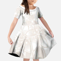 Polynesian Tribal Plumeria Lotu Tamaiti Family Matching Long Sleeve Bodycon Dress and Hawaiian Shirt Pastel Nude LT9 Daughter's Dress Nude - Polynesian Pride