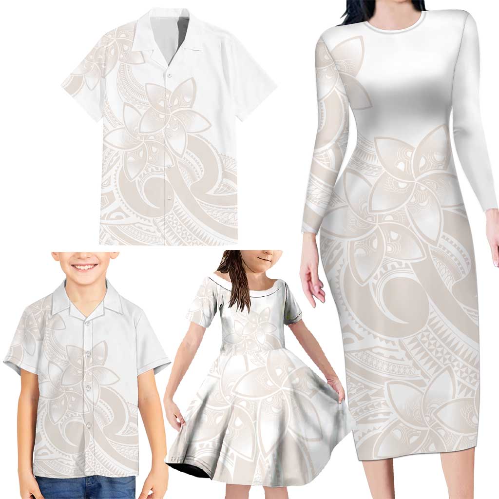 Polynesian Tribal Plumeria Lotu Tamaiti Family Matching Long Sleeve Bodycon Dress and Hawaiian Shirt Pastel Nude LT9 - Polynesian Pride