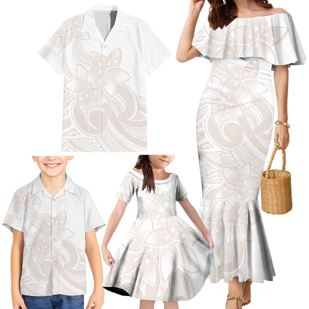 Polynesian Tribal Plumeria Lotu Tamaiti Family Matching Mermaid Dress and Hawaiian Shirt Pastel Nude LT9 - Polynesian Pride