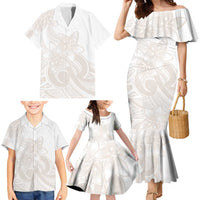 Polynesian Tribal Plumeria Lotu Tamaiti Family Matching Mermaid Dress and Hawaiian Shirt Pastel Nude LT9 - Polynesian Pride
