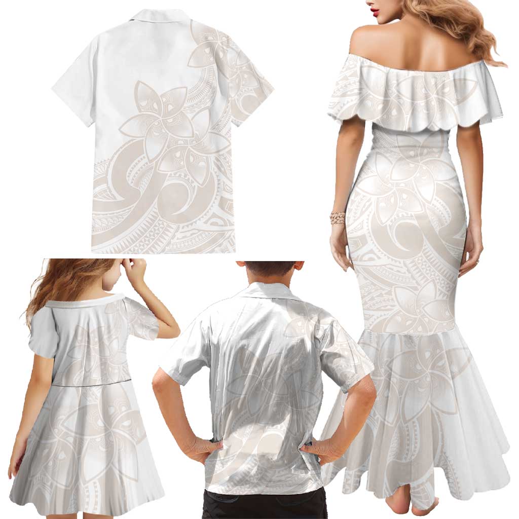Polynesian Tribal Plumeria Lotu Tamaiti Family Matching Mermaid Dress and Hawaiian Shirt Pastel Nude LT9 - Polynesian Pride