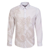 Polynesian Tribal Plumeria Lotu Tamaiti Family Matching Mermaid Dress and Hawaiian Shirt Pastel Nude LT9 Dad's Shirt - Long Sleeve Nude - Polynesian Pride