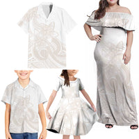 Polynesian Tribal Plumeria Lotu Tamaiti Family Matching Off Shoulder Maxi Dress and Hawaiian Shirt Pastel Nude LT9 - Polynesian Pride