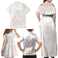 Polynesian Tribal Plumeria Lotu Tamaiti Family Matching Off Shoulder Maxi Dress and Hawaiian Shirt Pastel Nude LT9 - Polynesian Pride
