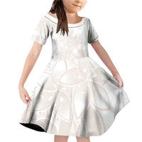 Polynesian Tribal Plumeria Lotu Tamaiti Family Matching Off Shoulder Short Dress and Hawaiian Shirt Pastel Nude LT9 Daughter's Dress Nude - Polynesian Pride