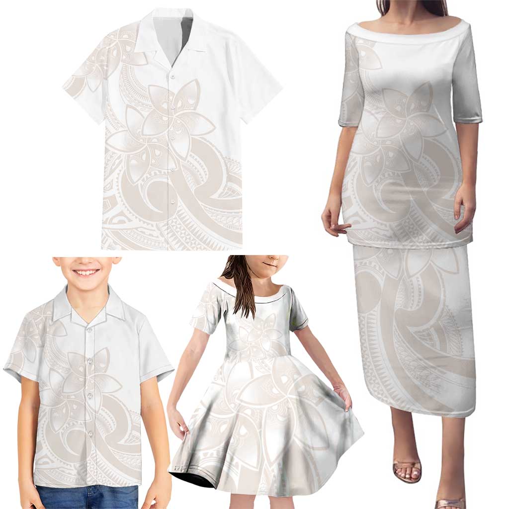 Polynesian Tribal Plumeria Lotu Tamaiti Family Matching Puletasi and Hawaiian Shirt Pastel Nude - Polynesian Pride