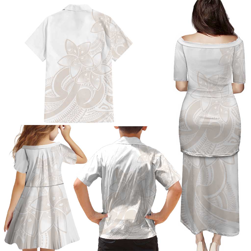 Polynesian Tribal Plumeria Lotu Tamaiti Family Matching Puletasi and Hawaiian Shirt Pastel Nude LT9 - Polynesian Pride