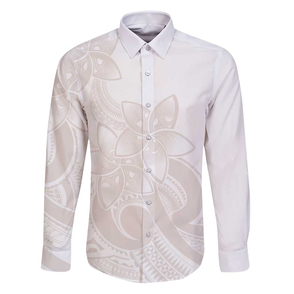 Polynesian Tribal Plumeria Lotu Tamaiti Family Matching Puletasi and Hawaiian Shirt Pastel Nude LT9 Dad's Shirt - Long Sleeve Nude - Polynesian Pride