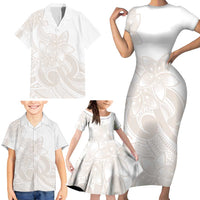Polynesian Tribal Plumeria Lotu Tamaiti Family Matching Short Sleeve Bodycon Dress and Hawaiian Shirt Pastel Nude LT9 - Polynesian Pride