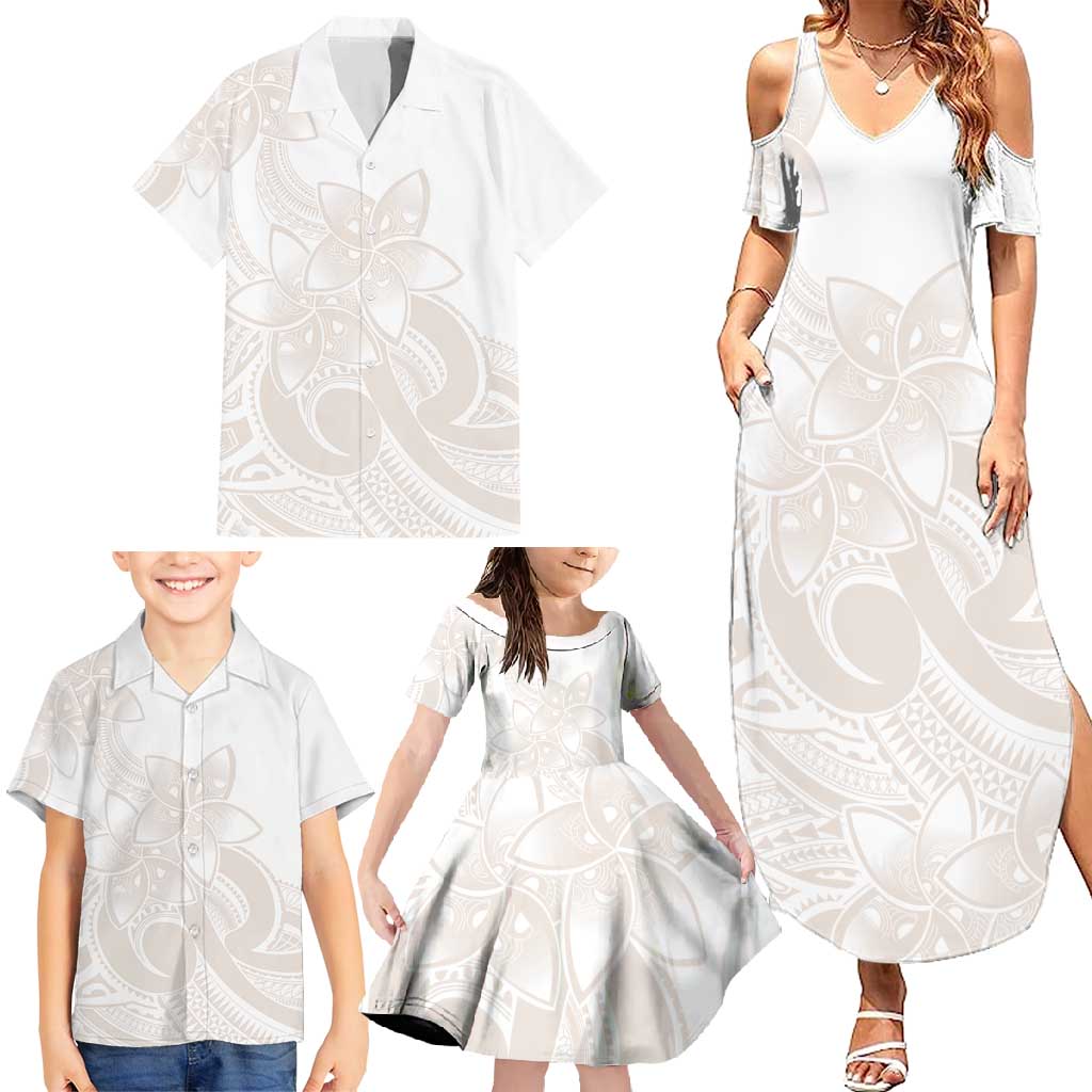 Polynesian Tribal Plumeria Lotu Tamaiti Family Matching Summer Maxi Dress and Hawaiian Shirt Pastel Nude LT9 - Polynesian Pride