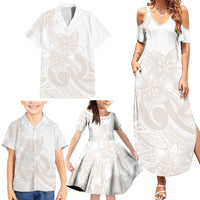 Polynesian Tribal Plumeria Lotu Tamaiti Family Matching Summer Maxi Dress and Hawaiian Shirt Pastel Nude LT9 - Polynesian Pride
