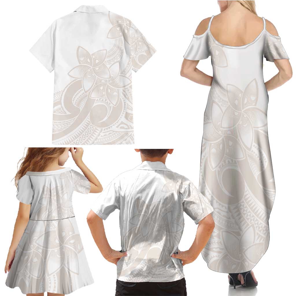 Polynesian Tribal Plumeria Lotu Tamaiti Family Matching Summer Maxi Dress and Hawaiian Shirt Pastel Nude LT9 - Polynesian Pride