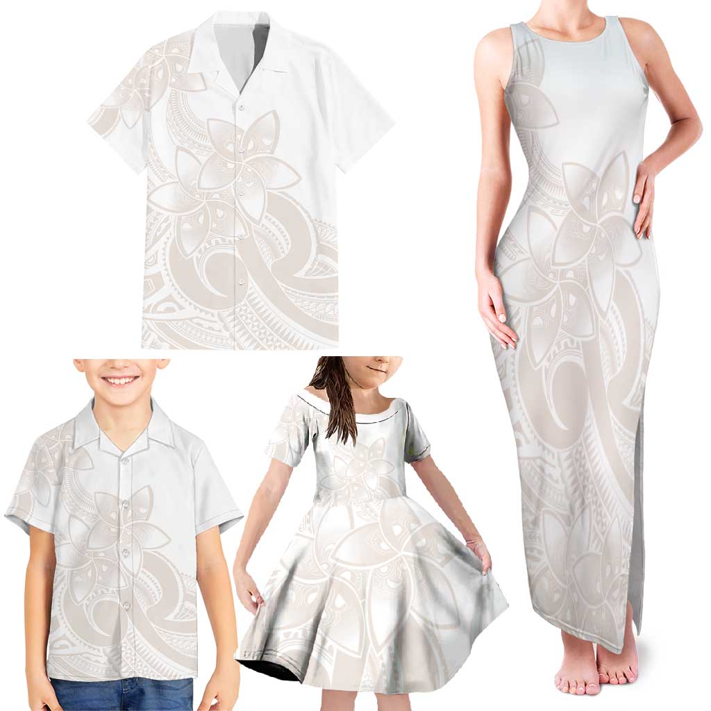 Polynesian Tribal Plumeria Lotu Tamaiti Family Matching Tank Maxi Dress and Hawaiian Shirt Pastel Nude LT9 - Polynesian Pride