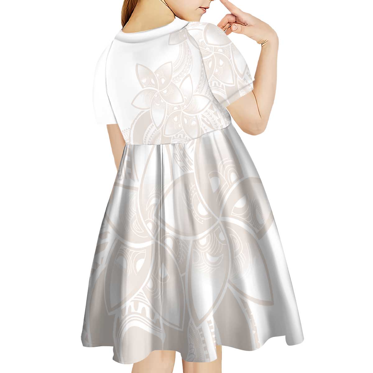 Polynesian Tribal Plumeria Lotu Tamaiti Kid Short Sleeve Dress Pastel Nude - Polynesian Pride