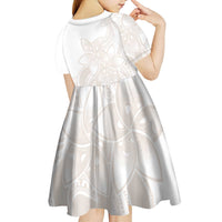 Polynesian Tribal Plumeria Lotu Tamaiti Kid Short Sleeve Dress Pastel Nude - Polynesian Pride
