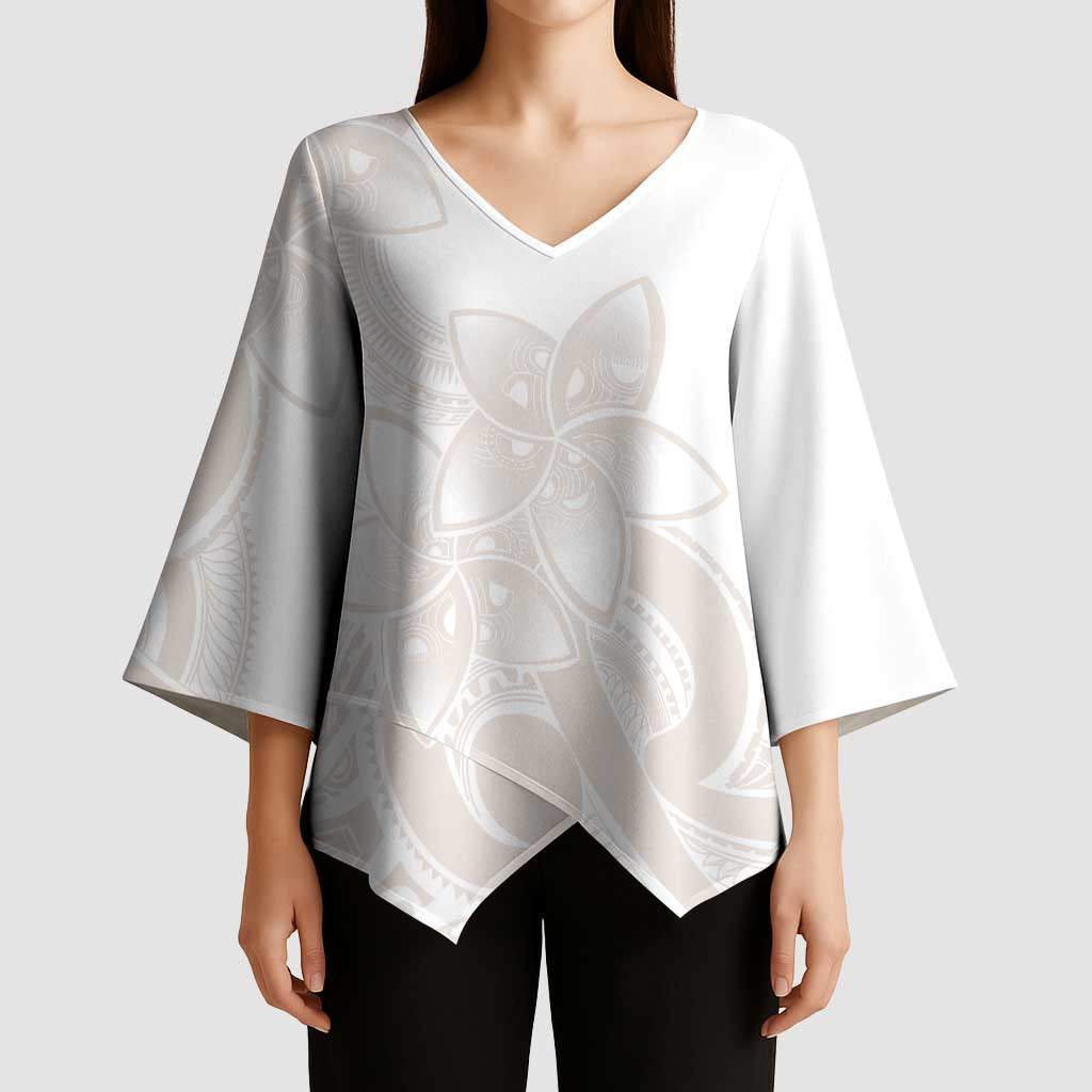 Polynesian Tribal Plumeria Lotu Tamaiti Kimono Sleeve Blouse Pastel Nude - Polynesian Pride