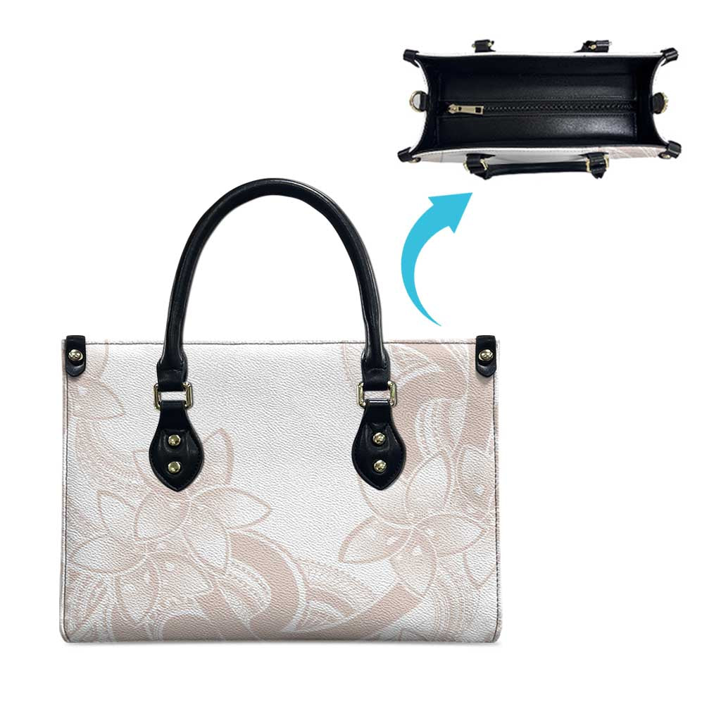 Polynesian Tribal Plumeria Lotu Tamaiti Leather Bag Pastel Nude - Polynesian Pride