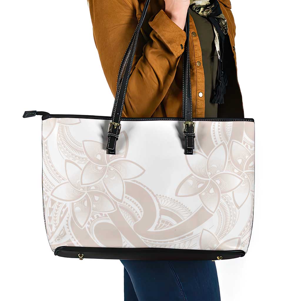 Polynesian Tribal Plumeria Lotu Tamaiti Leather Tote Bag Pastel Nude - Polynesian Pride