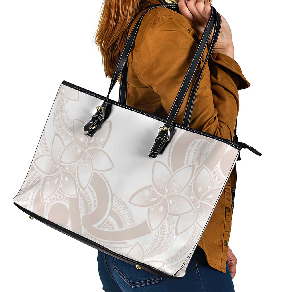 Polynesian Tribal Plumeria Lotu Tamaiti Leather Tote Bag Pastel Nude - Polynesian Pride