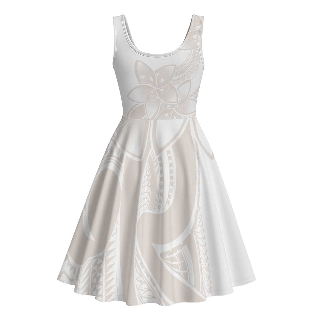Polynesian Tribal Plumeria Lotu Tamaiti Midi Dress Pastel Nude - Polynesian Pride
