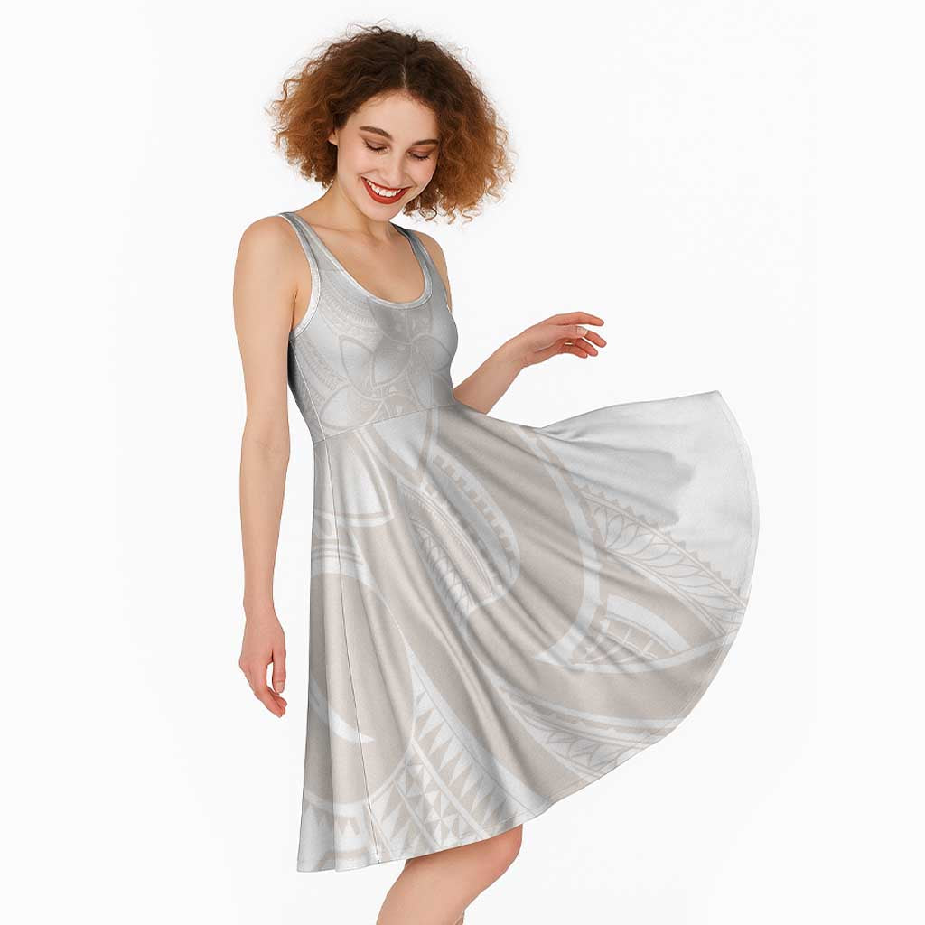 Polynesian Tribal Plumeria Lotu Tamaiti Midi Dress Pastel Nude - Polynesian Pride