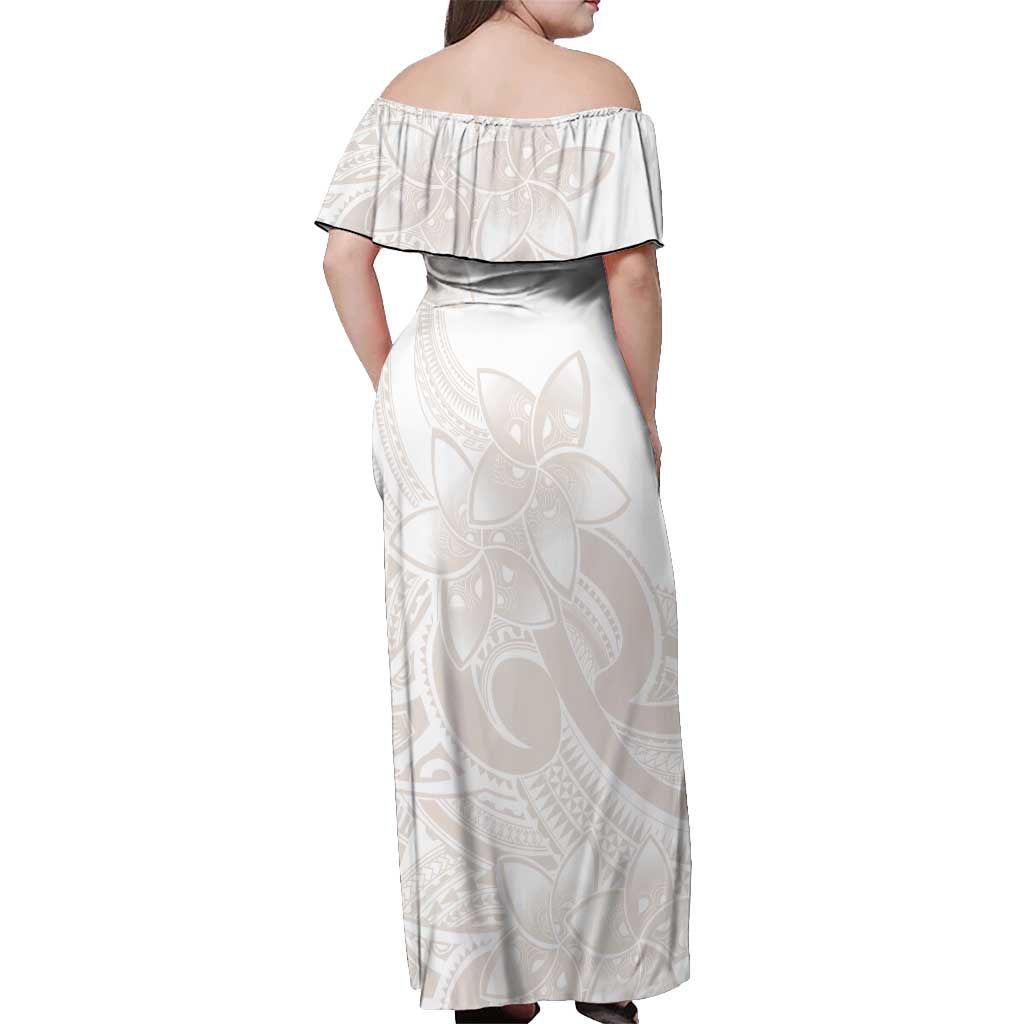 Polynesian Tribal Plumeria Lotu Tamaiti Off Shoulder Maxi Dress Pastel Nude - Polynesian Pride