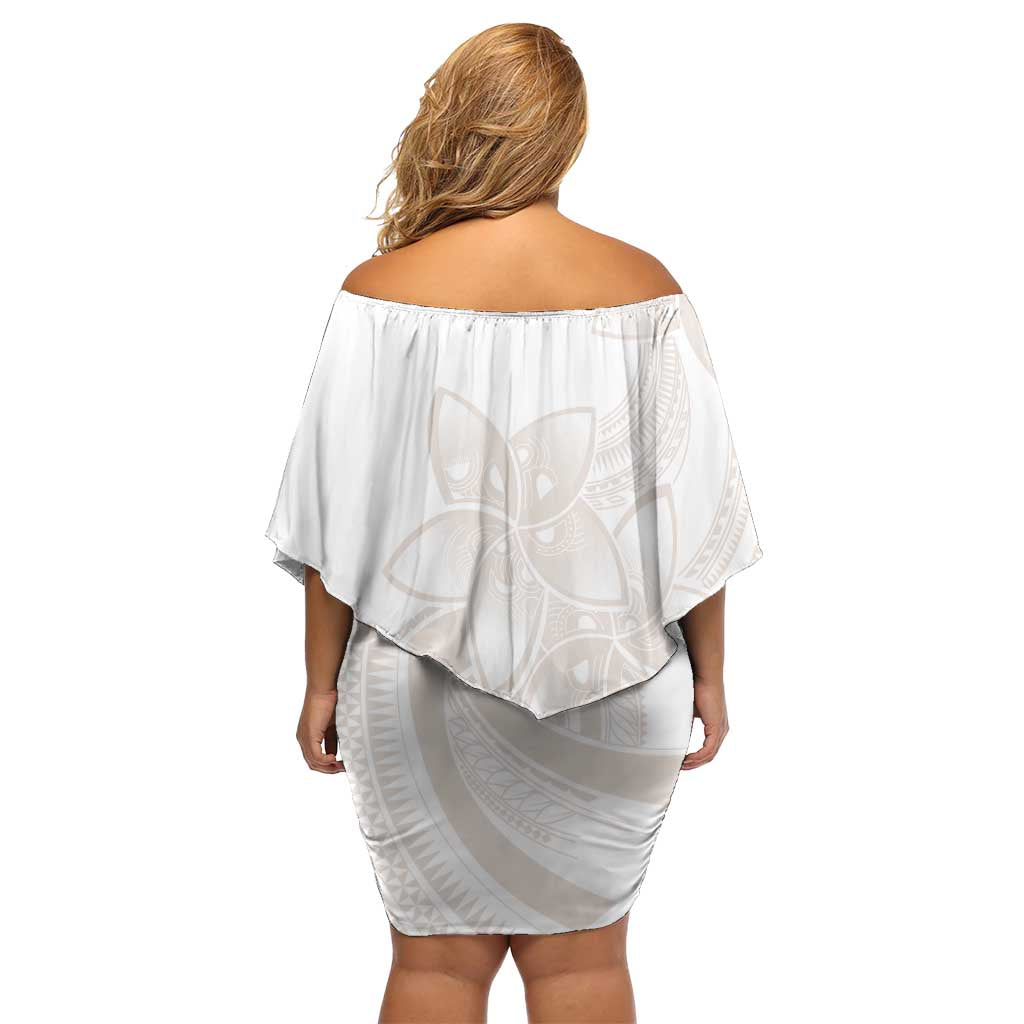 Polynesian Tribal Plumeria Lotu Tamaiti Off Shoulder Short Dress Pastel Nude - Polynesian Pride