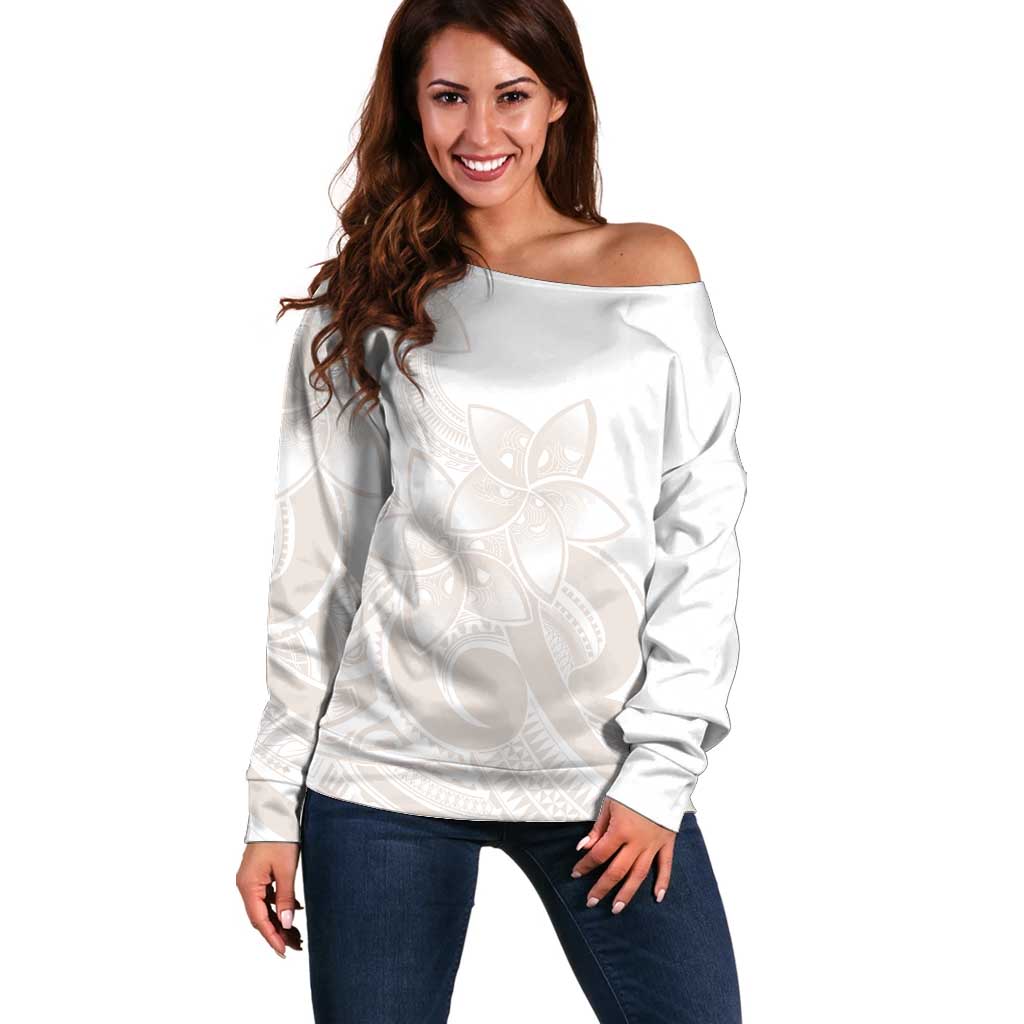 Polynesian Tribal Plumeria Lotu Tamaiti Off Shoulder Sweater Pastel Nude LT9 Women Nude - Polynesian Pride