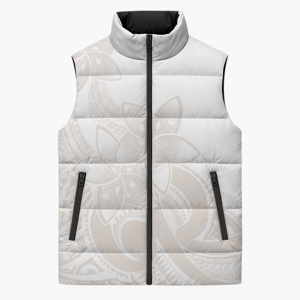 Polynesian Tribal Plumeria Lotu Tamaiti Sleeveless Puffer Jacket Pastel Nude - Polynesian Pride