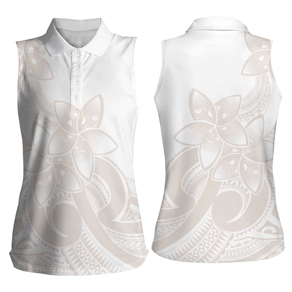 Polynesian Tribal Plumeria Lotu Tamaiti Women Sleeveless Polo Shirt Pastel Nude LT9 - Polynesian Pride