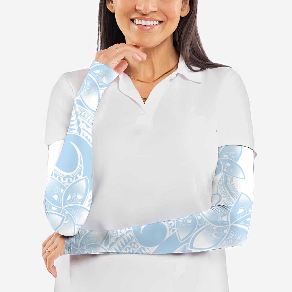 Polynesian Tribal Plumeria Lotu Tamaiti Arm Sleeves Pastel Sky Blue - Polynesian Pride