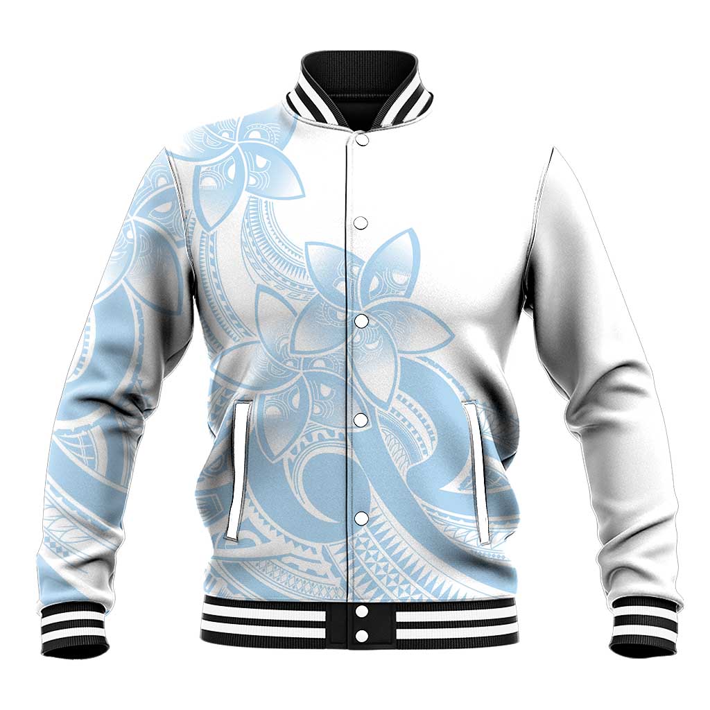 Polynesian Tribal Plumeria Lotu Tamaiti Baseball Jacket Pastel Sky Blue - Polynesian Pride