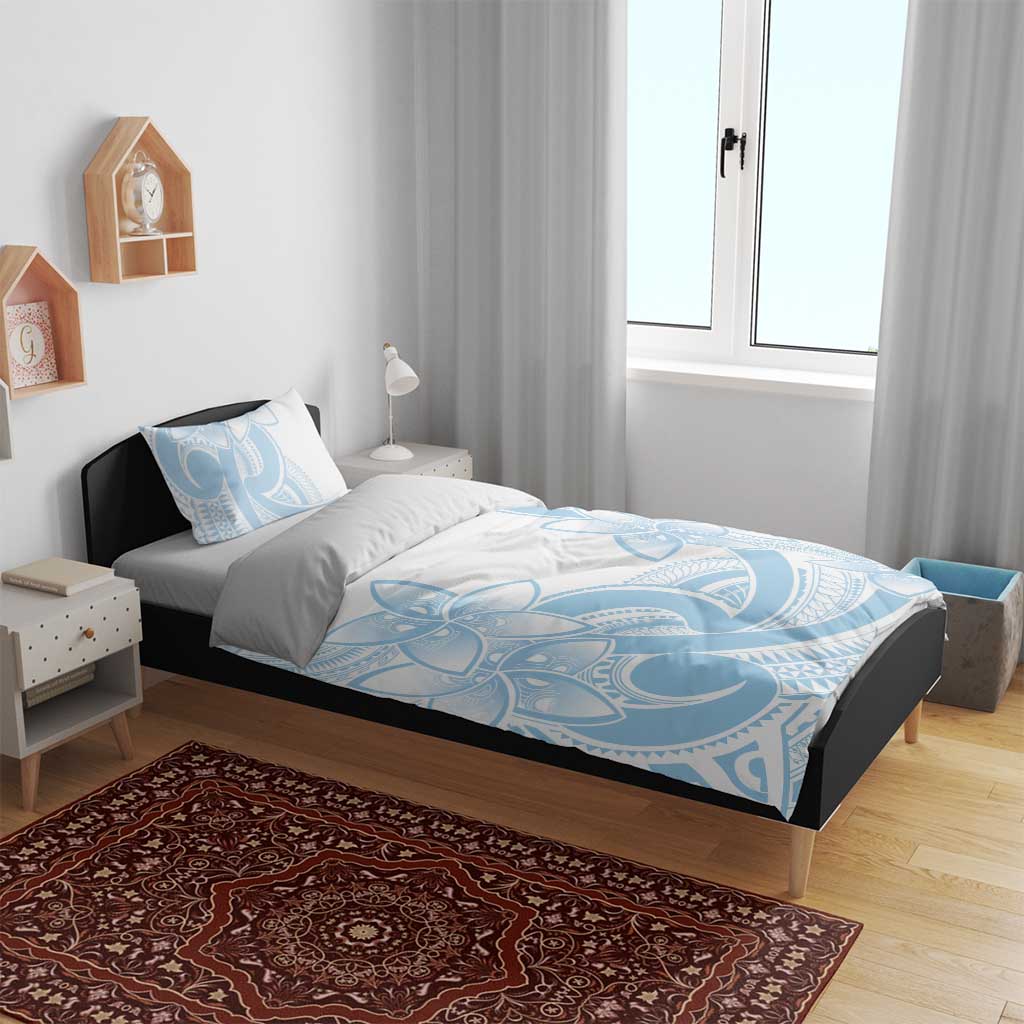 Polynesian Tribal Plumeria Lotu Tamaiti Bedding Set Pastel Sky Blue - Polynesian Pride