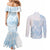 Polynesian Tribal Plumeria Lotu Tamaiti Couples Matching Mermaid Dress and Long Sleeve Button Shirt Pastel Sky Blue - Polynesian Pride