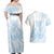 Polynesian Tribal Plumeria Lotu Tamaiti Couples Matching Off Shoulder Maxi Dress and Hawaiian Shirt Pastel Sky Blue - Polynesian Pride