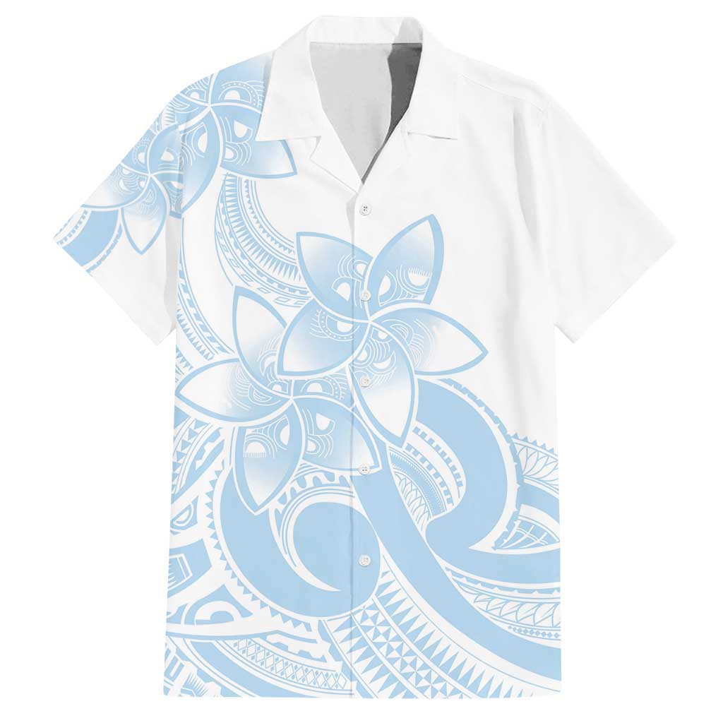 Polynesian Tribal Plumeria Lotu Tamaiti Family Matching Long Sleeve Bodycon Dress and Hawaiian Shirt Pastel Sky Blue LT9 Dad's Shirt - Short Sleeve Blue - Polynesian Pride