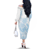 Polynesian Tribal Plumeria Lotu Tamaiti Family Matching Off The Shoulder Long Sleeve Dress and Hawaiian Shirt Pastel Sky Blue LT9 - Polynesian Pride