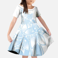 Polynesian Tribal Plumeria Lotu Tamaiti Family Matching Off Shoulder Maxi Dress and Hawaiian Shirt Pastel Sky Blue LT9 Daughter's Dress Blue - Polynesian Pride