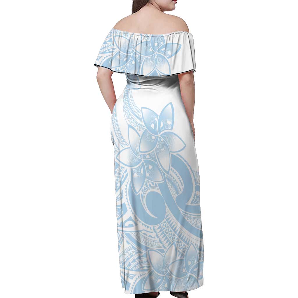 Polynesian Tribal Plumeria Lotu Tamaiti Family Matching Off Shoulder Maxi Dress and Hawaiian Shirt Pastel Sky Blue LT9 - Polynesian Pride
