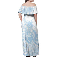 Polynesian Tribal Plumeria Lotu Tamaiti Family Matching Off Shoulder Maxi Dress and Hawaiian Shirt Pastel Sky Blue LT9 - Polynesian Pride