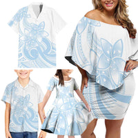 Polynesian Tribal Plumeria Lotu Tamaiti Family Matching Off Shoulder Short Dress and Hawaiian Shirt Pastel Sky Blue LT9 - Polynesian Pride