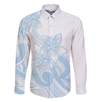 Polynesian Tribal Plumeria Lotu Tamaiti Family Matching Off Shoulder Short Dress and Hawaiian Shirt Pastel Sky Blue LT9 Dad's Shirt - Long Sleeve Blue - Polynesian Pride