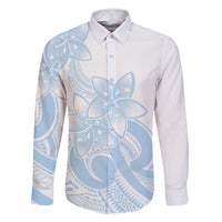 Polynesian Tribal Plumeria Lotu Tamaiti Family Matching Short Sleeve Bodycon Dress and Hawaiian Shirt Pastel Sky Blue LT9 Dad's Shirt - Long Sleeve Blue - Polynesian Pride