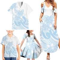 Polynesian Tribal Plumeria Lotu Tamaiti Family Matching Summer Maxi Dress and Hawaiian Shirt Pastel Sky Blue LT9 - Polynesian Pride