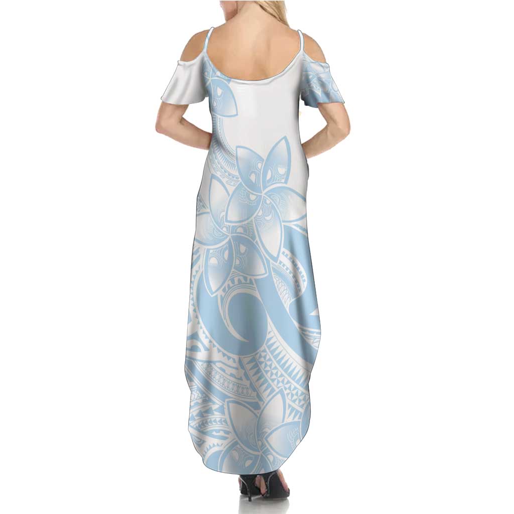 Polynesian Tribal Plumeria Lotu Tamaiti Family Matching Summer Maxi Dress and Hawaiian Shirt Pastel Sky Blue LT9 - Polynesian Pride