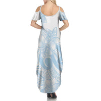 Polynesian Tribal Plumeria Lotu Tamaiti Family Matching Summer Maxi Dress and Hawaiian Shirt Pastel Sky Blue LT9 - Polynesian Pride