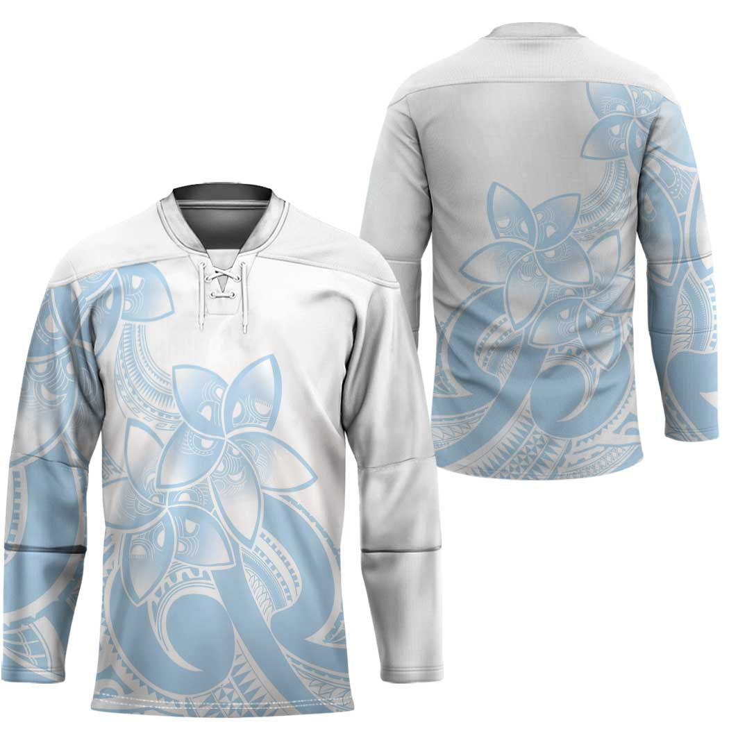 Polynesian Tribal Plumeria Lotu Tamaiti Hockey Jersey Pastel Sky Blue - Polynesian Pride