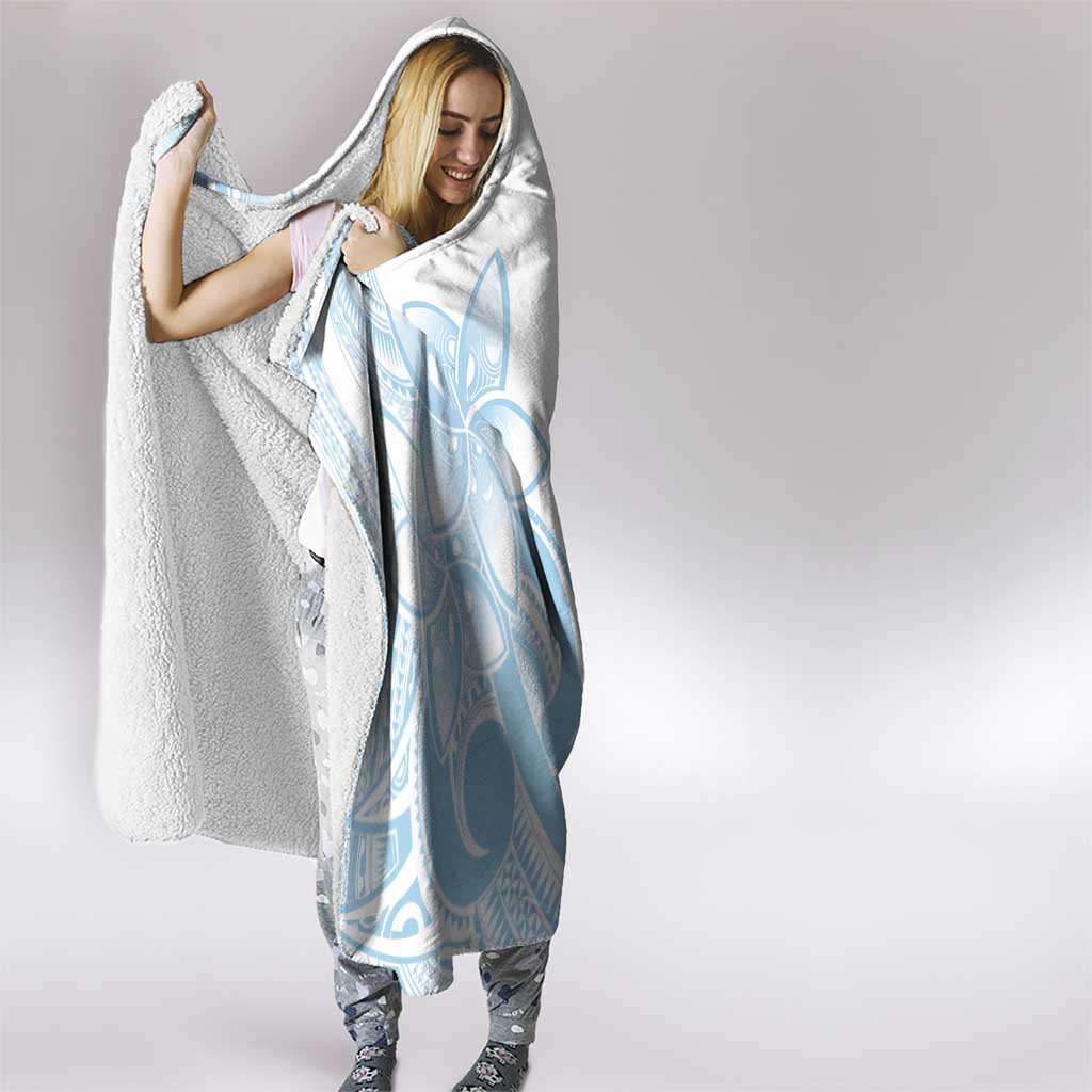 Polynesian Tribal Plumeria Lotu Tamaiti Hooded Blanket Pastel Sky Blue - Polynesian Pride