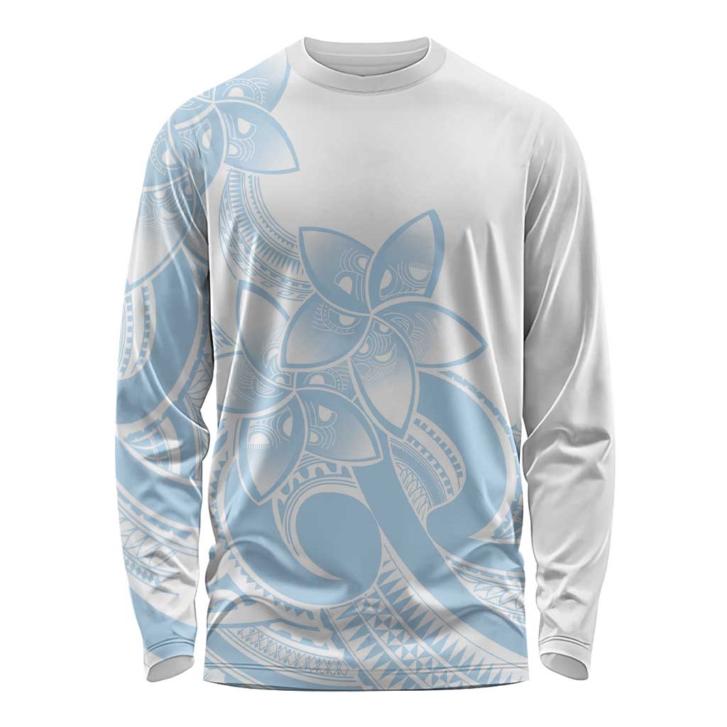 Polynesian Tribal Plumeria Lotu Tamaiti Long Sleeve Shirt Pastel Sky Blue - Polynesian Pride