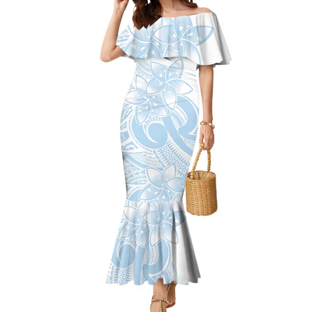Polynesian Tribal Plumeria Lotu Tamaiti Mermaid Dress Pastel Sky Blue - Polynesian Pride